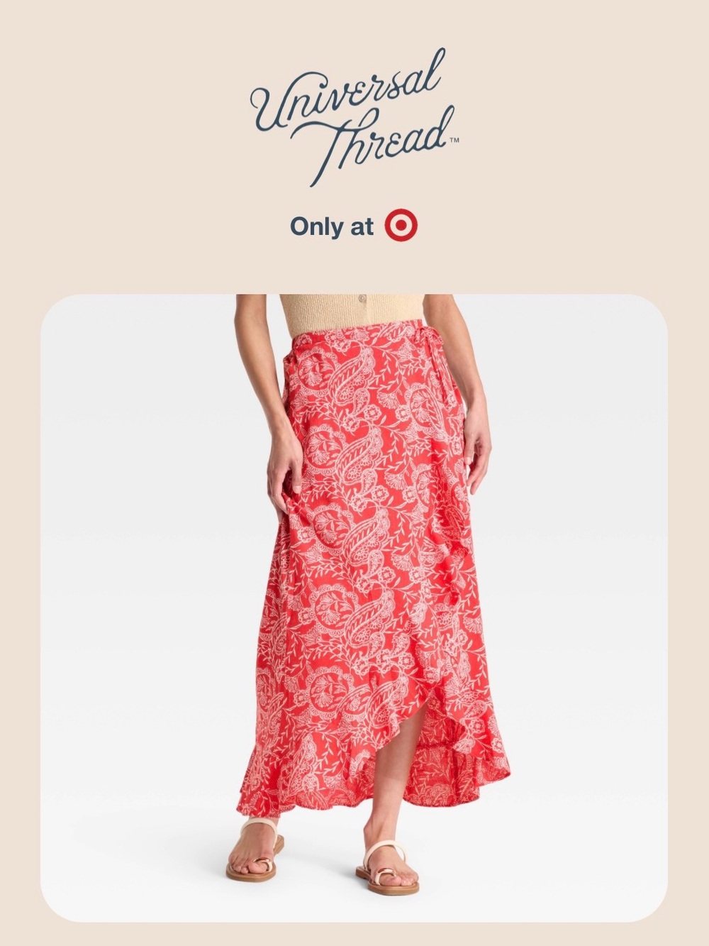 Universal Thread Coral Paisley High-Low Ruffle Maxi Skirt
